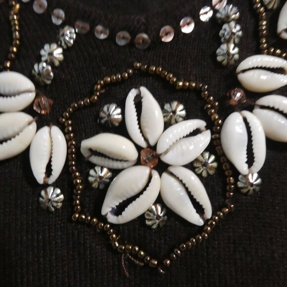 JESSICA | large | Brown V-Neck Sweater with Sequin & Sea Shell Floral Design - Picture 9 of 15